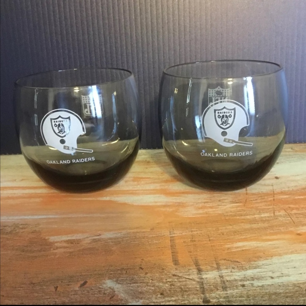 Oakland Raiders NFL Smoke Black 12oz Tumbler Glasses  Set Of 2 Vintage Smoked 3”